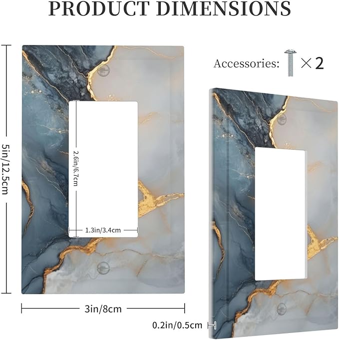 Abstract Blue Granite Luxury Texture Print Single Light Switch Cover Plate 1 Gang Rocker Outlet Covers Switchplate Decorative Electrical GFCI Wallplate for Bedroom Kitchen Living Room Decor