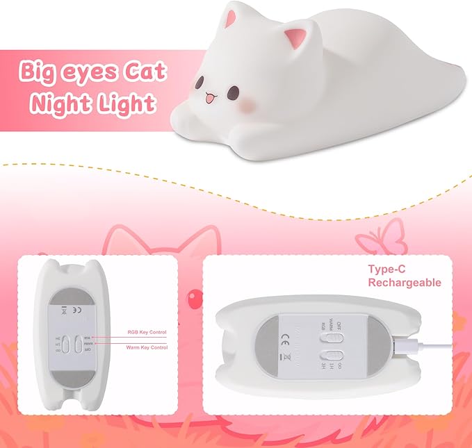 ZKLiLi Night Light for Kids Lamp, 16 Colors Lamp Cute, Dimmable Baby Night Lights for Nursery,Silicone Rechargeable Nightlight for Kids Room, Kawaii Room Decor (Dayan)