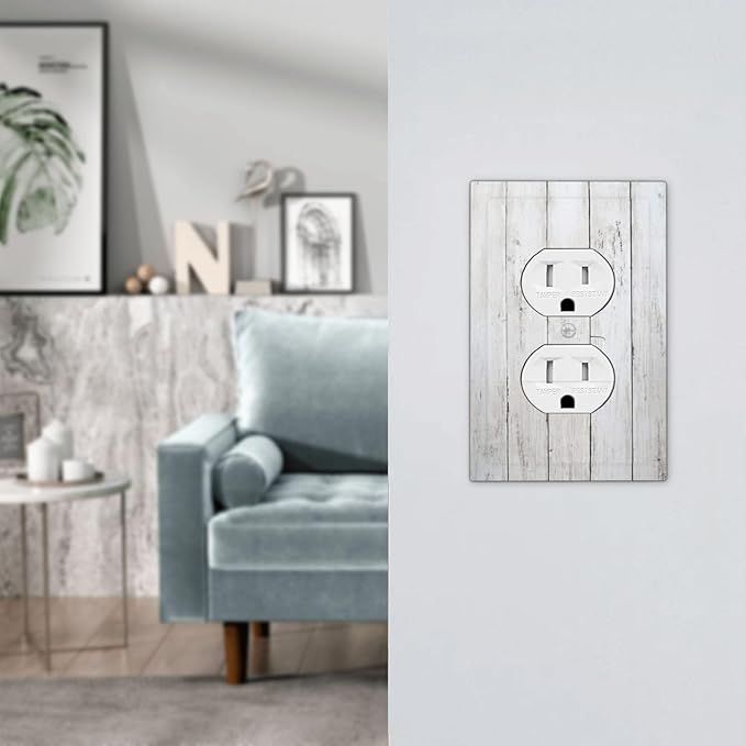 Modern Rustic Wood White Oak Print Outlet Covers 1 Gang Duplex Light Switch Cover Decorative Switch Plates Electrical Receptacle Faceplate Wall Plate for Farmhouse Home Decor