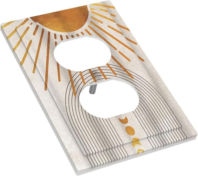 Mid Century Gold Sun Abstract Arch Boho Moon 1 Gang Outlet Plate Decorative Single Duplex Wall Plate Covers Unique Electrical Receptacle Light Switch Cover Art Faceplate Switchplate for Bedroom Decor