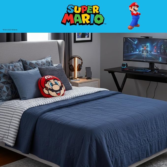 Nintendo Super Mario Gaming Bedding Super Soft Plush Decorative Pillow, One Size, (Officially Licensed Product) by Franco