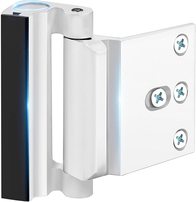 Home Security Door Reinforcement Lock - Safety Child Proof Door Locks With 8 Screws for Inward Swinging Front Doors, Extra Add a Kids Lock Inside Withstands 800 lbs Deadbolt Latch Guard Bedroom, White