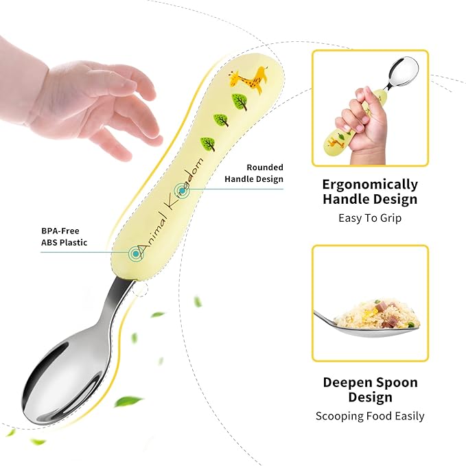 Lehoo Castle 6 Pieces Toddler Utensils, Kids Silverware for 2 3 4 Years Old, Stainless Steel Knife Fork and Spoon Set with Plastic Handle, Safe Toddler Cutlery (Animal)
