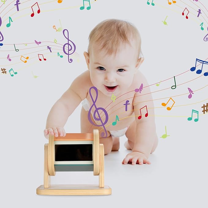 Twefex Montessori Spinning Drum, Montessori Toys for Babies 6-12 Months, Montisory Baby Toys for 1 Year Old Infant, Wooden Toy for Baby