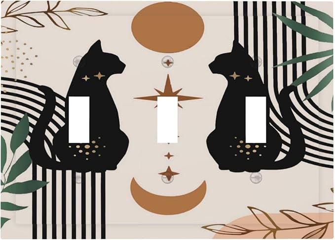 70s Mid Century Boho Abstract Cat 3 Gang Light Switch Plate Decorative Triple Toggle Wall Plate Cover Electrical Faceplate Switch Face Plate