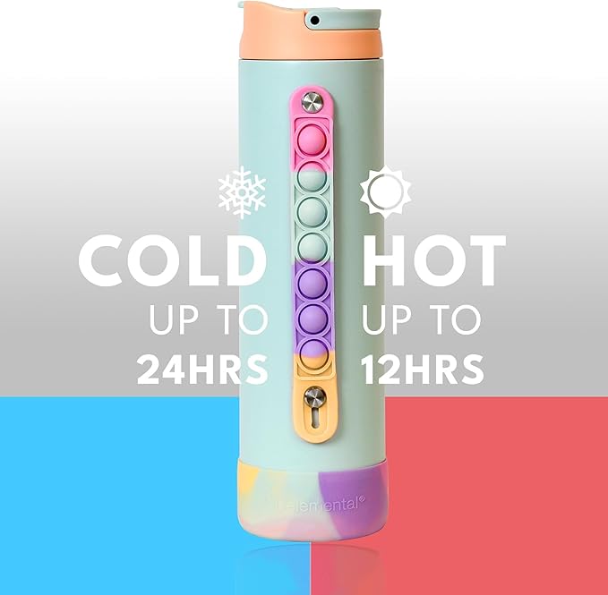 Elemental Iconic Kids Water Bottle for School - 100% Leak-Proof Insulated Water Bottles with Straw Lid & Pop-It Handle for Boys & Girls - Triple-Wall Insulated & BPA-Free, 20oz – Mint Sorbet