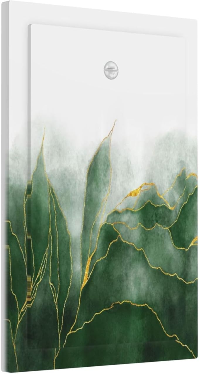 Light Switch Covers Green Gold Leaf Marble Modern Abstract Decorative Switch Plates 1 Gang Blank No Device Outlet Covers Electrical WallPlates for Kitchen Bathroom Decor