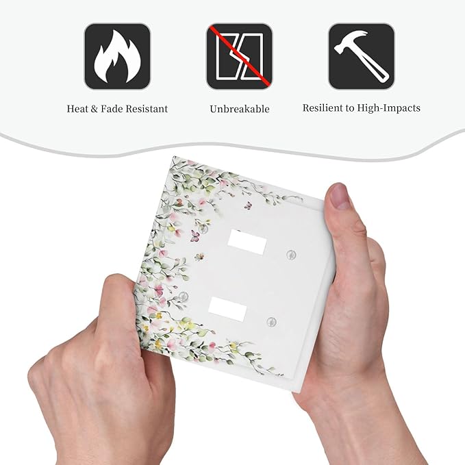 Watercolor Flowers Vine Colorful Butterfly Floral Decorative Switch Plates 2 Gang Double Toggle Outlet Light Switch Cover Wall Plate Electrical Faceplate For Bed Room Living Room Decor