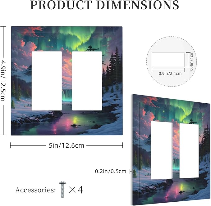 Snow Mountain Aurora Waterfalls Rivers Forest Decorative Outlet Covers 2 Gang Double GFCI Rocker Electrical Wall Panels Light Switch Cover Plate for Bedroom Living Room Decor