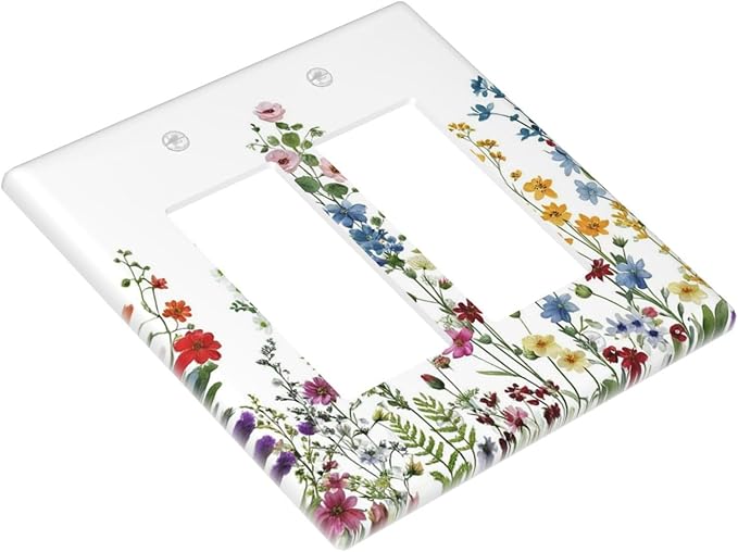Outlet Covers Colorful Wildflowers Plants Flowers on White Background 2 Gang Light Switch Cover Plate Double Rocker Switch plate Covers Decorative Wall Plates Electrical GFCI Receptacle for Home Decor