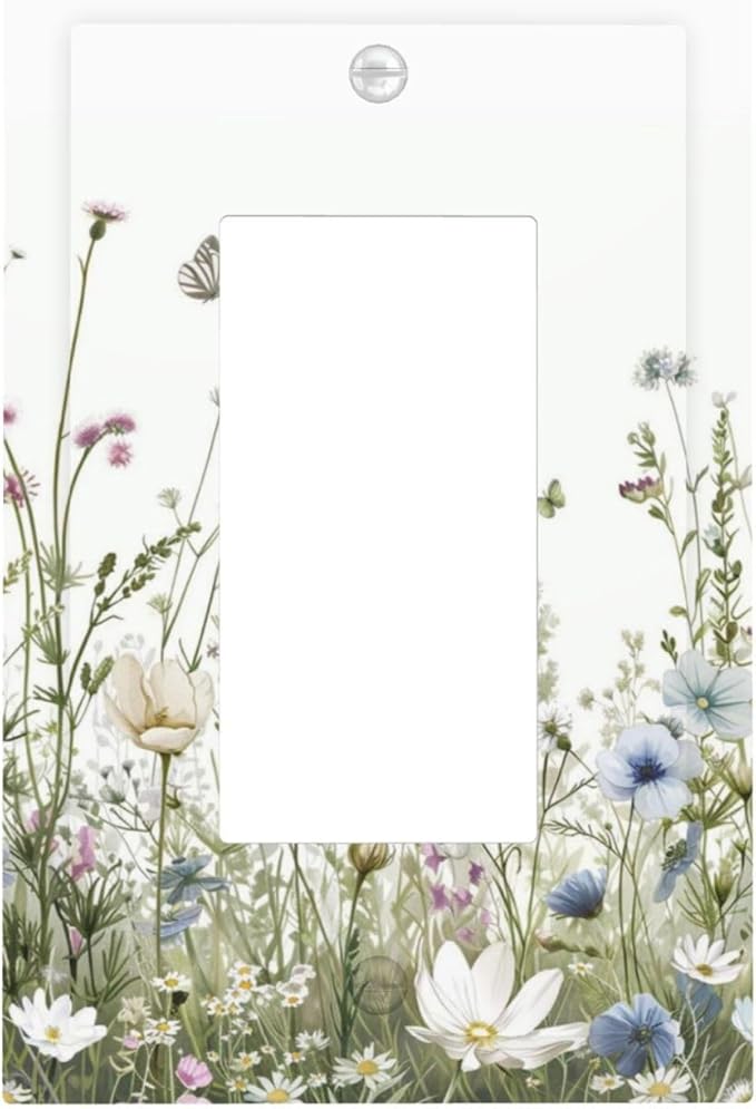 Colorful Wildflowers Daisy Plant Butterfly Floral Decorative Outlet Covers 1 Gang Single Rocker Light Switch Cover Plate Wall Plates GFCI Faceplate for Bed Room Living Room Decor