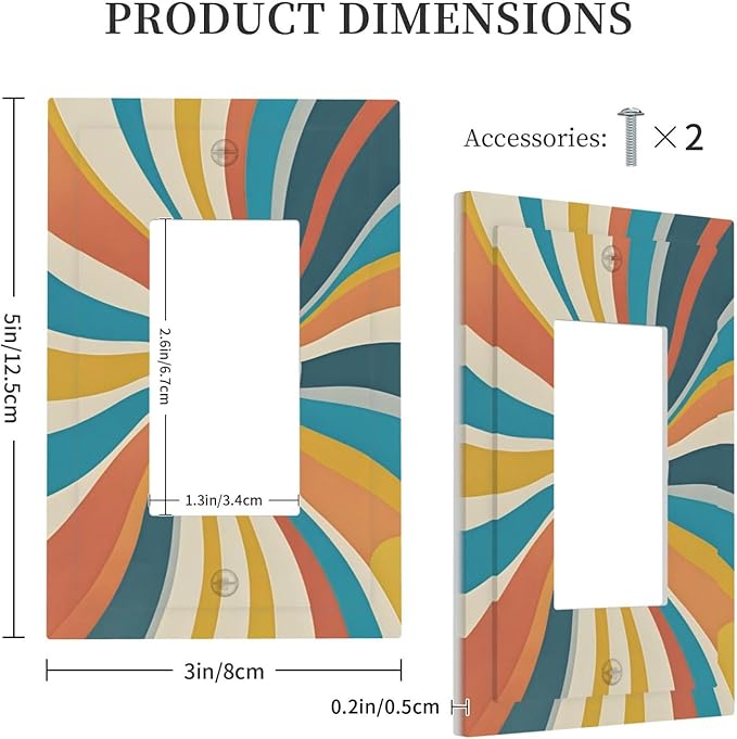 Decorative Light Switch Cover Plate with Retro Mid-Century Modern Sunburst Motif Design 1 Gang Rocker Outlet Covers Single Decora Gfci Device Wall Plate for Abstract Teal/Yellow/Orange Wall