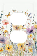 Wildflowers Colorful Flower Butterfly Floral Outlet Covers 1 Gang Duplex Light Switch Cover Decorative Switch Plates Electrical Receptacle Faceplate Wall Plate for Farmhouse Bedroom Decor