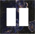 Navy Blue Floral Vintage Flower Dark Watercolor Decorative Outlet Covers 2 Gang Double GFCI Rocker Electrical Wall Panels Light Switch Cover Plate for Bedroom Living Room Decor