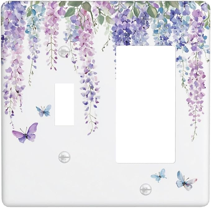 Outlet Covers Purple Flowers Watercolor Floral Butterflies 1 Toggle 1 Rocker Combination Decorative Wall Plate Electrical Switch Plates Light Switch Cover Plate For Bed Room Living Room