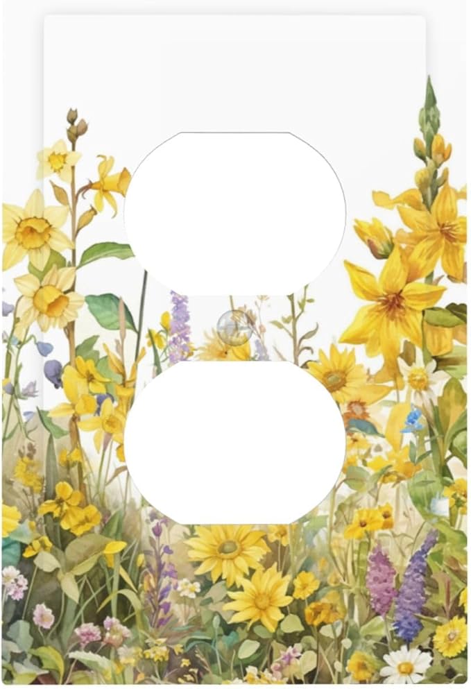 Wildflowers Sunflower Lavender Daisy Floral Outlet Covers 1 Gang Duplex Light Switch Cover Decorative Switch Plates Electrical Receptacle Faceplate Wall Plate for Bedroom Living Room Decor