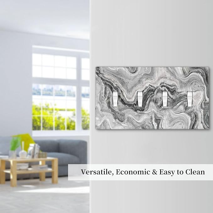 Beautiful Grey Marble Texture Simple Abstract Print Light Switch Covers Quad Toggle Electrical Faceplate 4 Gang Wall Plate Decorative Switch Plates for Bathroom Kitchen Decor