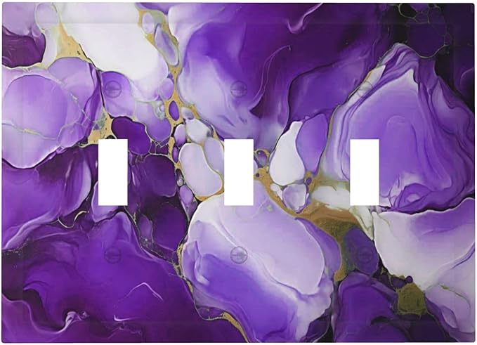Decorative Light Switch Cover Plate Abstract Luxury Purple Gold Marble Textures 3 Gang Wall Plate Oversized Triple Toggle Switch Cover Plate Jumbo Electrical Face Plate for Bedroom Decor