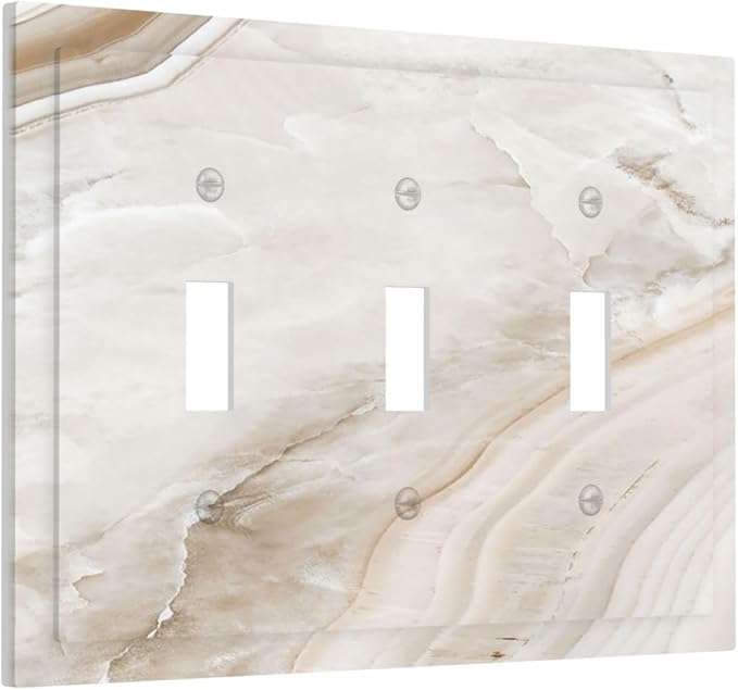 Decorative Switch Plates Beige Marble Pattern 3 Gang Wall Plate Faceplate Triple Toggle Light Switch Cover Electrical Wall Panels for living Room Bedroom Decor