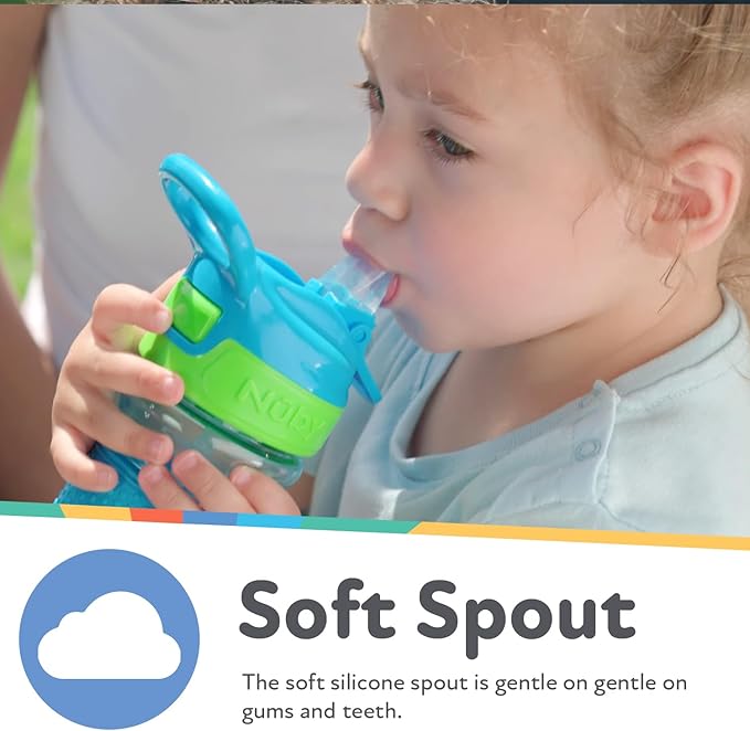 Nuby Thirsty Kids Flip-It No-Spill Toddler Sippy Cup with Soft Spout - 12 oz - 18+ Months - Aqua Camo - Back to School Essentials