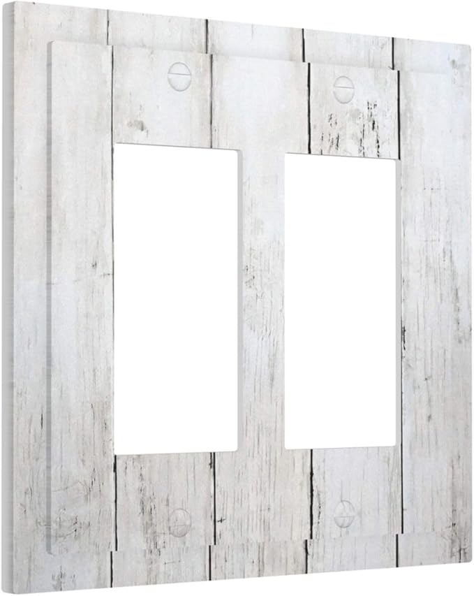 Modern Rustic Wood White Oak Print Decorative Outlet Covers 2 Gang Double GFCI Rocker Electrical Wall Panels Light Switch Cover Plate for Farmhouse Home Decor