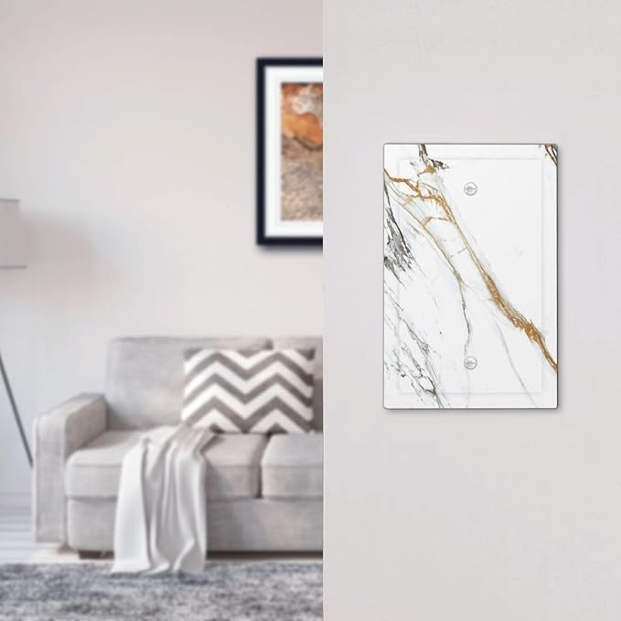 White Gold Marble Modern Abstract Luxury Print Light Switch Cover Plate 1 Gang No Device Blank Electrical Wall Plates Faceplate Decorative Switch Plate Covers for Bathroom Kitchen Decor
