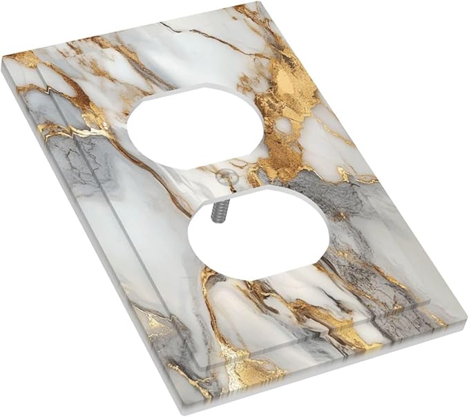 Outlet Covers White Gold Abstract Luxury Marble Patterns 1 Gang Duplex Light Switch Cover Plate Decorative Wall Plates Socket Cover Electrical Switchplate for Bathroom Home Decor