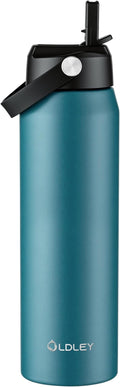 Oldley 32oz Insulated Water Bottle with Straw, Stainless Steel Water Bottle for Sports, Travel, School, BPA-Free Sports Bottles for Adult Kids, Leak-Proof, Emerald Green