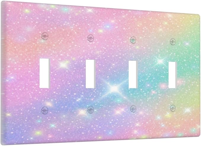 Decorative Light Switch Plate Covers Rainbow Shiny Gradient Colors 4 Gang Wall Plate Switch Cover Plate Quad Toggle Jumbo Electrical Faceplate for Kids Room Nursery Decor