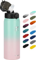 Fanhaw 24 oz Insulated Stainless Steel Water Bottle with Straw Lid, Leakproof & Anti-Dust Sports Bottle for Kids, Women & Men (Green Pink)