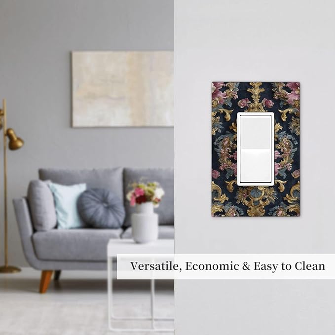 Decorative Outlet Covers Rococo Pink Floral Flower Gold Leaf 1 Gang Rocker Light Switch Cover Plate Single Wall Plates for Electrical Outlets Switch Plate Covers Faceplate for Home Decor