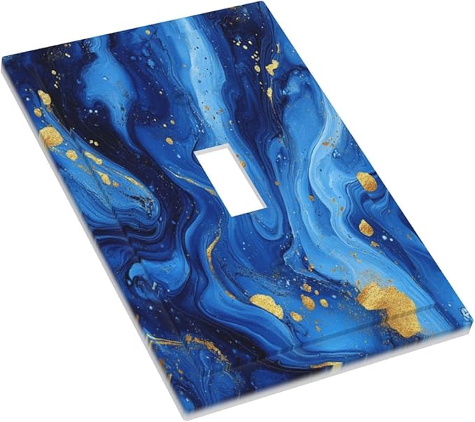 Light Switch Cover Plate Navy Blue Gold Marble Abstract Luxury 1 Gang Wall Plate Cover Single Toggle Outlet Covers Decorative Switch Plate Covers Electrical Faceplate for Bathroom Home Decor