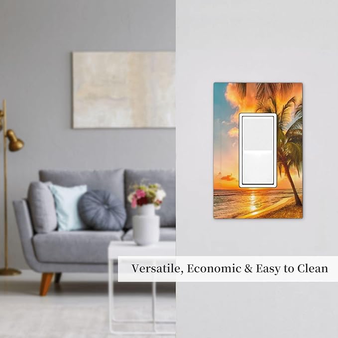 Outlet Covers Sunset Beach Palm Tree Seascape 1 Gang Wall Plate Single Rocker Light Switch Cover Tropical scenery Decorative GFCI Receptacle Cover Electrical Switchplate for Home Decor