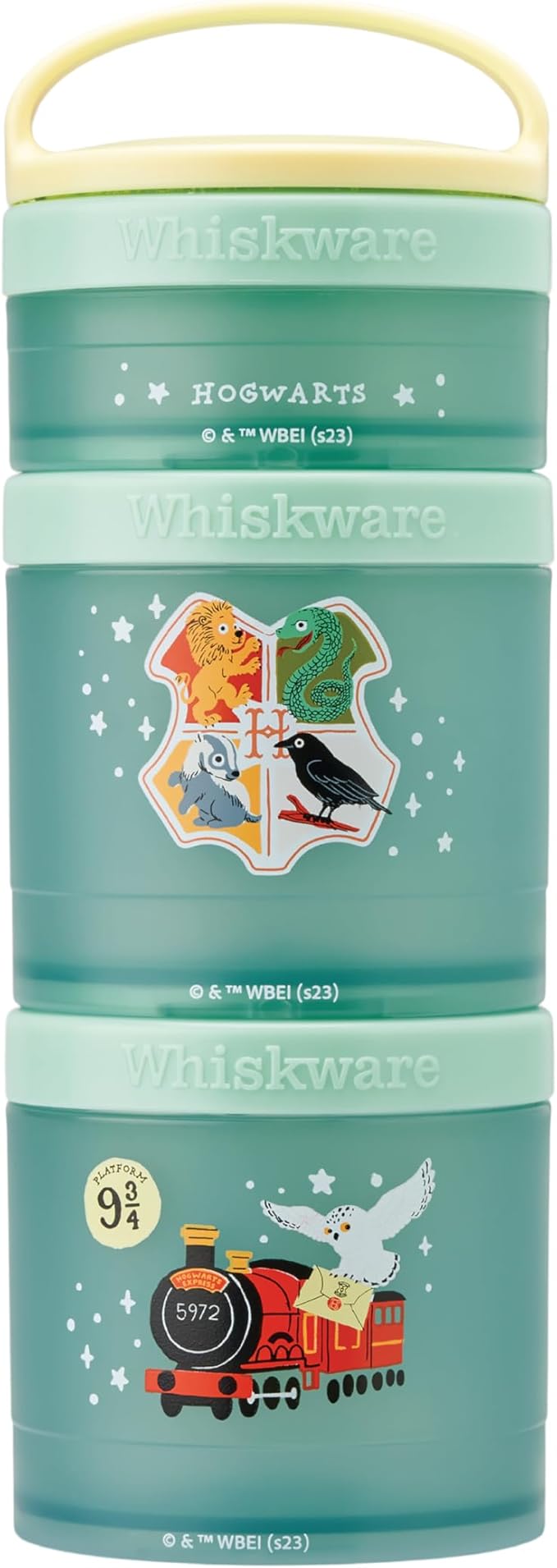 Whiskware Harry Potter Stackable Snack Containers for Babies, Kids, and Toddlers, 3 Stackable Snack Cups for School or Travel, Formula and Cupholder Friendly, Hogwarts