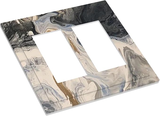 Decorative Outlet Covers Black Gold Swirl Fluid Painting Marble 2 Gang Double Gfci Rocker Electrical Wall Panels Light Switch Cover Plate For Bathroom Kitchen Decor