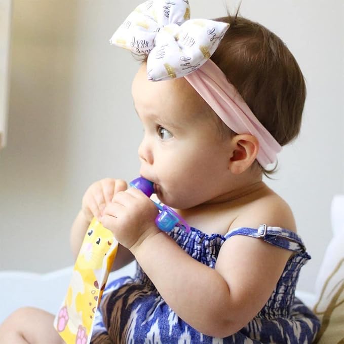 ChooMee Reusable Baby Food Pouches | BPA Free | Refillable Toddler Squeeze Pouches for Homemade Purees, Applesauce & Yogurt | Double Zipper, Easy Fill & Wide Bottom | 4CT, 5oz SnakPack FreshSquad