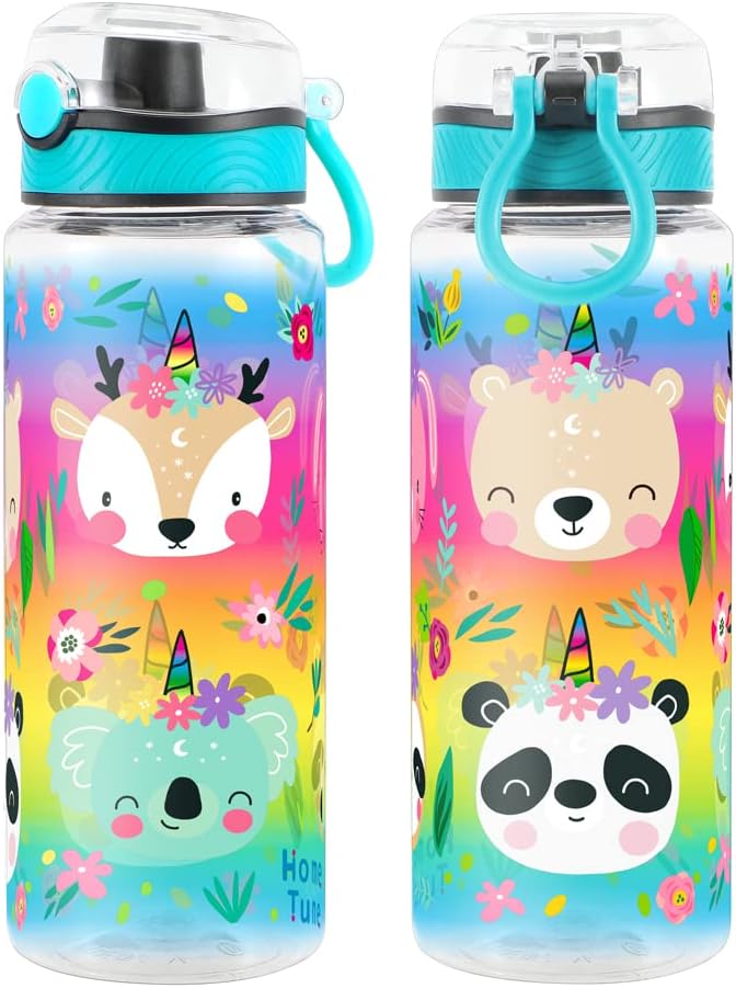 Home Tune Cute Water Bottle for School Kids Girls, BPA FREE Tritan & Leak Proof & Easy Clean & Carry Handle, 23oz/ 680ml (Deer)