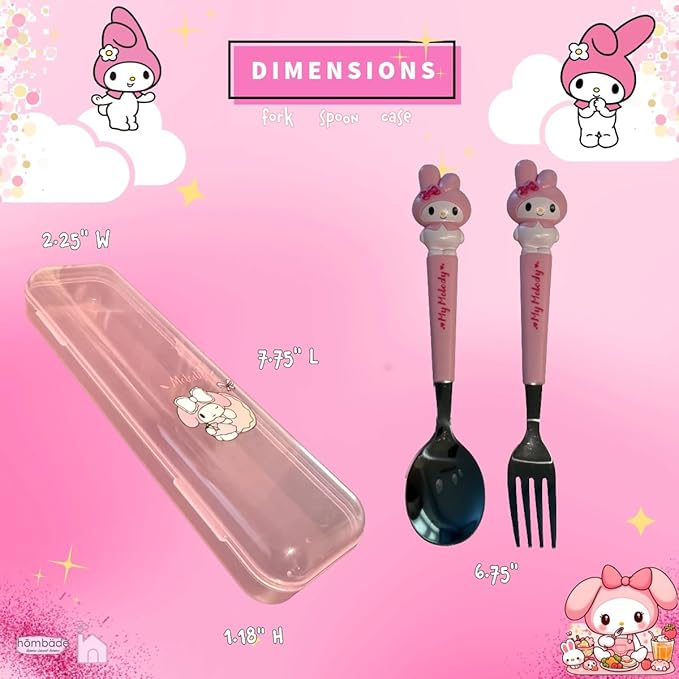 Stainless Steel Cutlery Tableware Flatware Silverware 3 Piece Set Portable Reusable Travel Cute Kawaii Anime Cartoon Dog Bunny for Boys and Girls (Pink Melody)