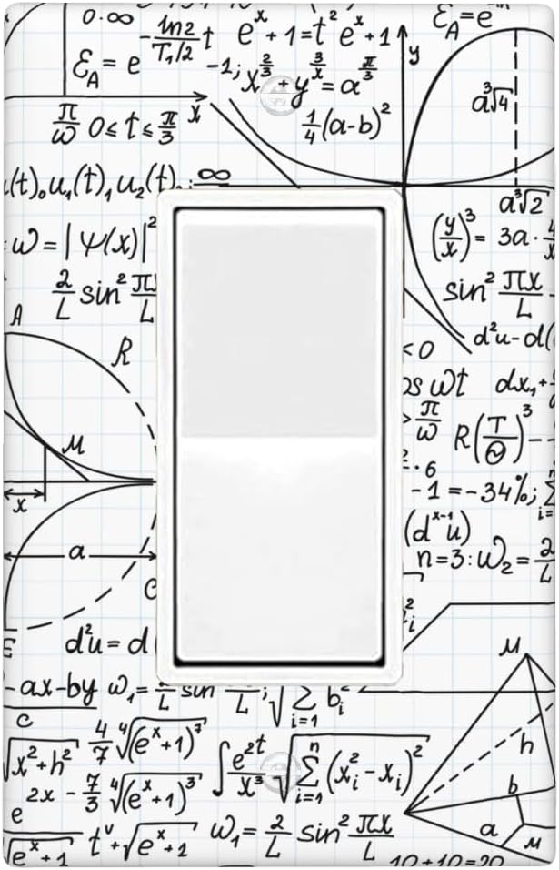 Math Formula 1-Gang Rocker Wall Plate, White Mathematics Switch Plate for Kids Room, Classroom, Study Room & Office