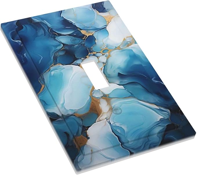 Decorative Light Switch Plate Covers Artistic Abstract Blue Marble Gold Line Painted 1 Gang Wall Plate Single Toggle Switch Cover Plate Jumbo Electrical Switchplate Receptacle Faceplate