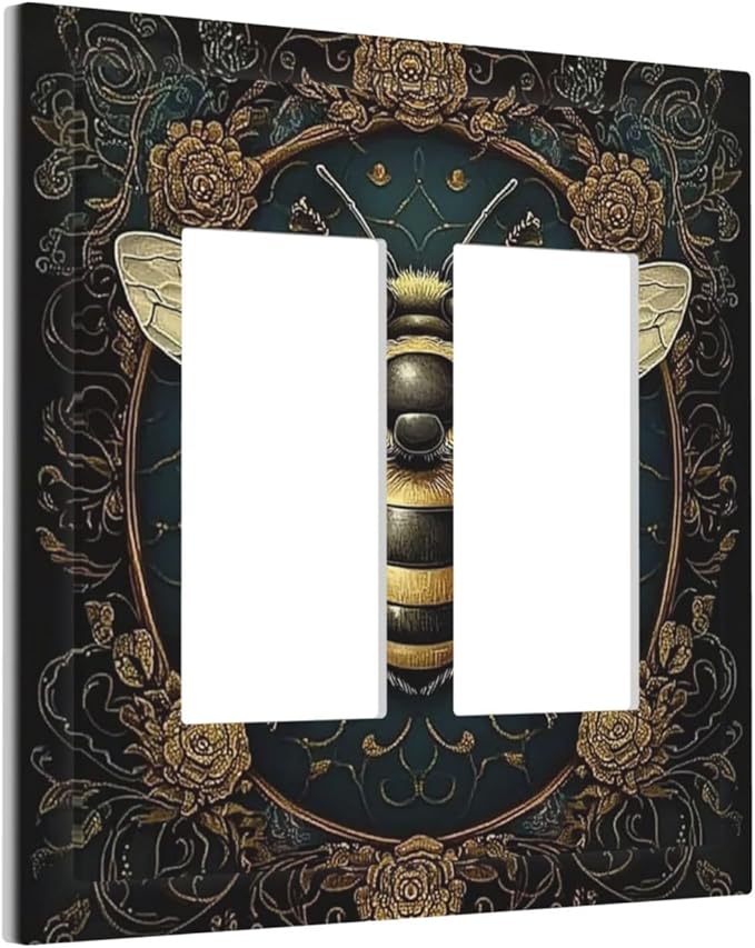 Decorative Outlet Covers Mid Century Bee Dark Floral 2 Gang Double Gfci Rocker Electrical Wall Panels Light Switch Cover Plate For Home Office Decor