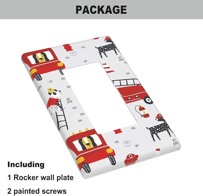 Cute Cartoon Fireman Single Rocker Wall Plate Firefighter Fire Truck Decorator Rocker Switch Plate Decorative 1 Gang Lightswitch Cover Home & Office