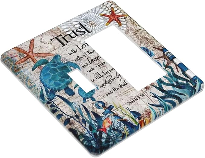 Nautical Sea Ocean Turtle Seahorse 2 Gang Single Toggle/Rocker Combination Light Switch Cover Decorative Wall Plate Cover Electrical Faceplate Art Oil Painting Decor