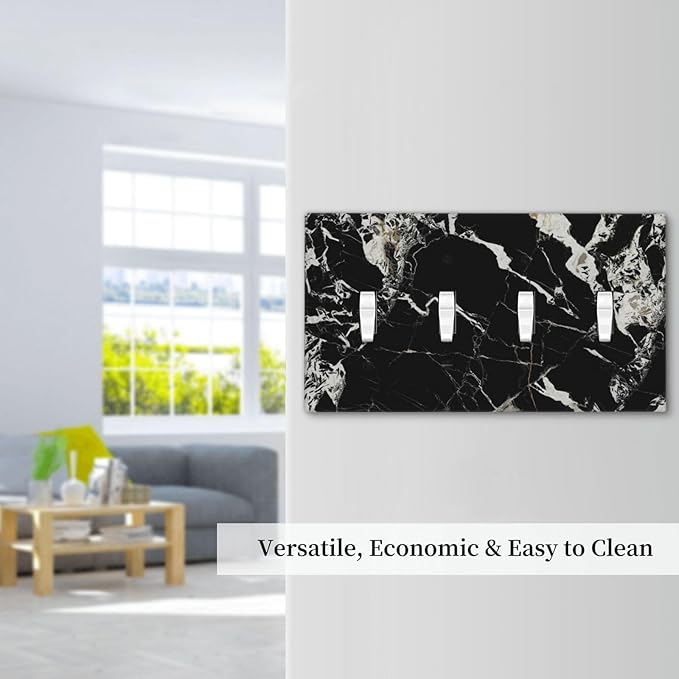 Black Marble Patterns Low Key Luxurious Light Switch Covers Quad Toggle Electrical Faceplate 4 Gang Wall Plate Decorative Switch Plates Cover for Bathroom Kitchen Decor
