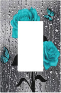 Romantic Aqua Teal Blue Raindrop Floral Rose Flower 1 Gang Single Decorator/Rocker Light Switch GFCI Wall Plate Women Lady Girl Lovely Electrical Device Receptacle Face Plug Outlet Cover for Dimmers