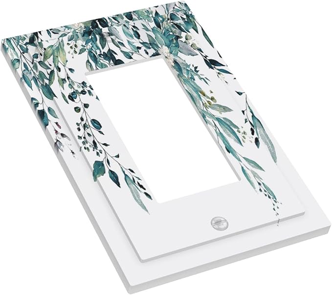 Decorative Outlet Covers Green Eucalyptus Boho Olive Leaves Country Unique 1 Gang Single Decora GFCI Device Light Switch Covers Plate 1 Rocker Wall Plate Jumbo Switch Plate Cover