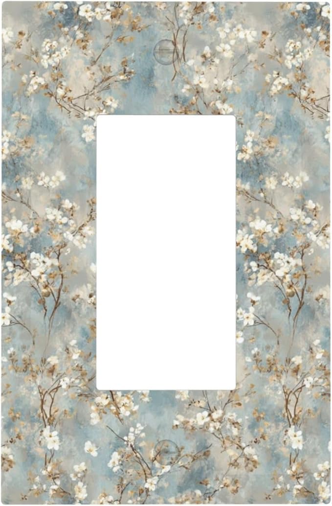 Decorative Outlet Covers Rustic Blue White Plum Blossom Flower 1 Gang Rocker Light Switch Cover Plate Single Wall Plates for Electrical Switch Plate Covers Faceplate for Bedroom Decor