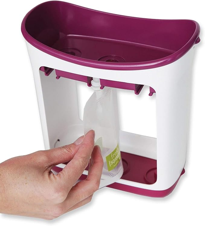 Infantino Squeeze Station, Baby Food Maker & Pouch Filler, Fill 3 Reusable Pouches at Once, Easy to Use, Dishwasher Safe, Homemade Baby Food Prep Essential, Purple