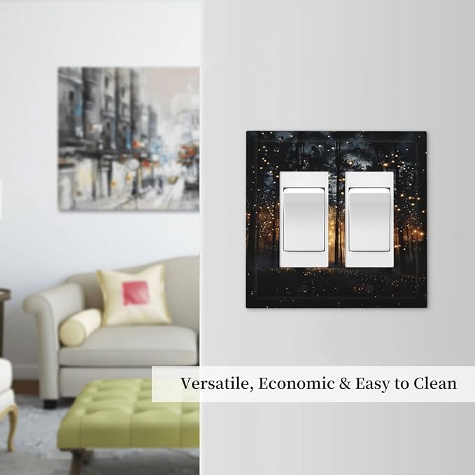 Whimsical Nature Enchanted Forest Landscape Decorative Outlet Covers 2 Gang Double GFCI Rocker Electrical Wall Panels Light Switch Cover Plate for Bedroom Living Room Decor