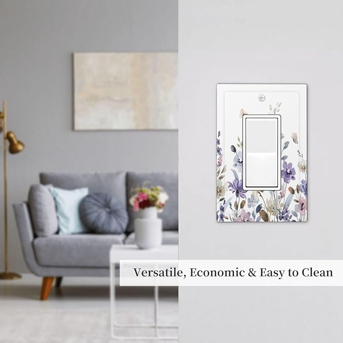 Purple Watercolor Flower Floral Butterfly Decorative Outlet Covers 1 Gang Single Rocker Light Switch Cover Plate Wall Plates GFCI Faceplate for Bedroom Living Room Decor